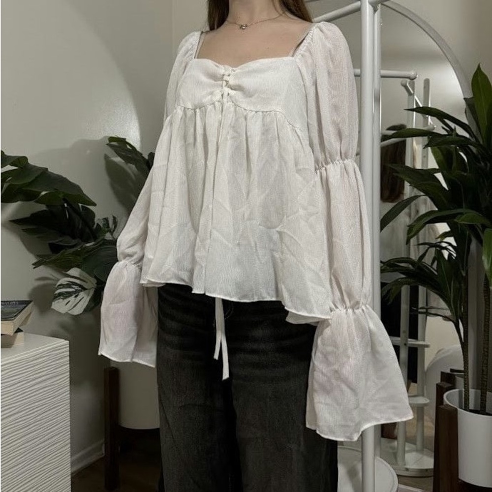 ASOS In The Style Long Puff Sleeve Bohemian White Blouse